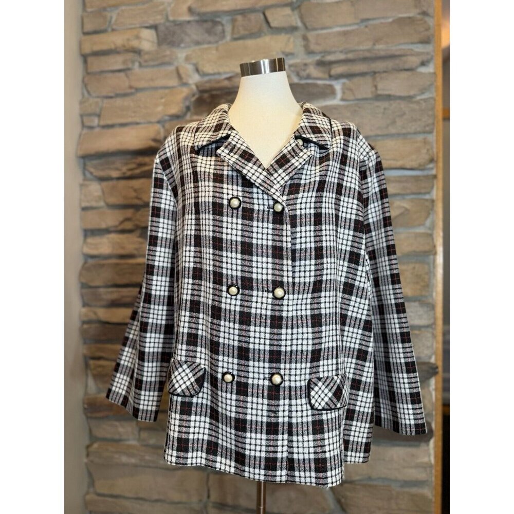 Vintage Womens Pablo Collection Double Breasted Plaid Blazer Sz 22WP Made In USA